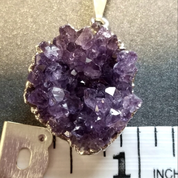 Purple Amethyst Druzy Crystal Silvertone Necklace - Picture 2 of 7
